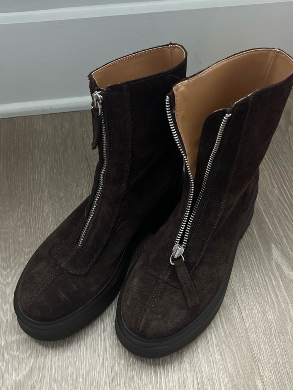 Steve Madden Dark Brown Suede Zip-Front Ankle Boots The Row Dupe!